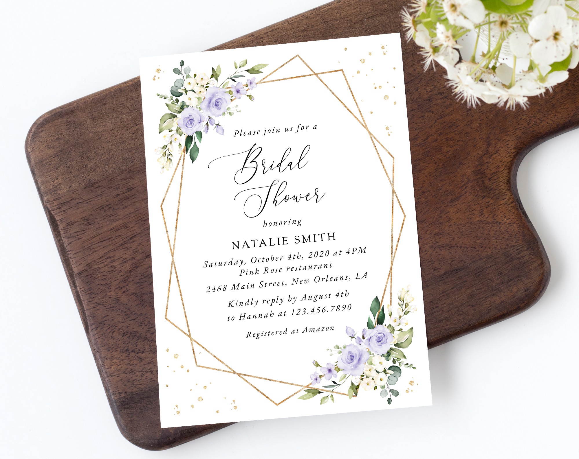 Purple Flowers and Gold Confetti Bridal Shower Invitation, Bridal Stationery, Printable File, Edit Yourself, SH177 Purple Flowers and Gold Confetti Bridal Shower Invitation, Bridal Stationery, Printable File, Edit Yourself, SH177