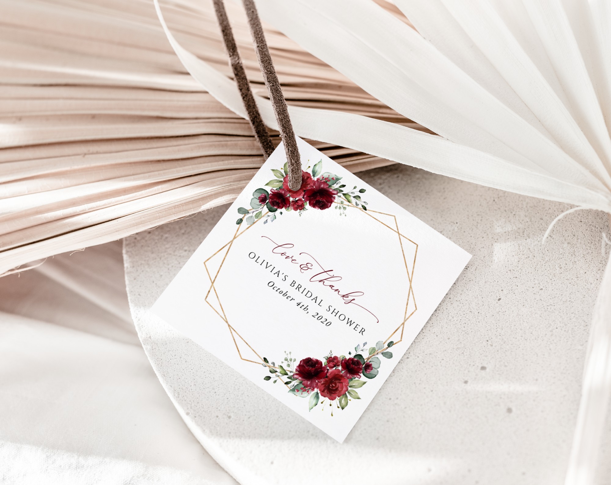 Burgundy Red Flowers Favor Tags, Gift Tags, Party Tags, Bridal Shower, Printable File, Edit Yourself, SH178