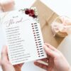 Burgundy Red Flowers Bridal Shower Games, Set of 3 Games, Printable File, Edit Yourself, SH178