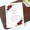 Burgundy Red Flowers Bridal Shower Invitation, Bridal Stationery, Printable File, Edit Yourself, SH178