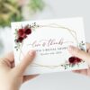 Burgundy Red Flowers Thank You Card, Bridal Shower Stationery, Printable File, Edit Yourself, SH178