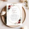 Burgundy and Pink Flowers Bridal Shower Invitation, Bridal Stationery, Printable File, Edit Yourself, SH179