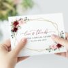 Burgundy and Pink Flowers Thank You Card, Bridal Shower Stationery, Printable File, Edit Yourself, SH179