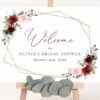 Burgundy and Pink Flowers Welcome Sign, Bridal Shower Sign, Printable File, Edit Yourself, SH179