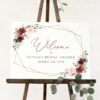 Burgundy and Pink Flowers Welcome Sign, Bridal Shower Sign, Printable File, Edit Yourself, SH179