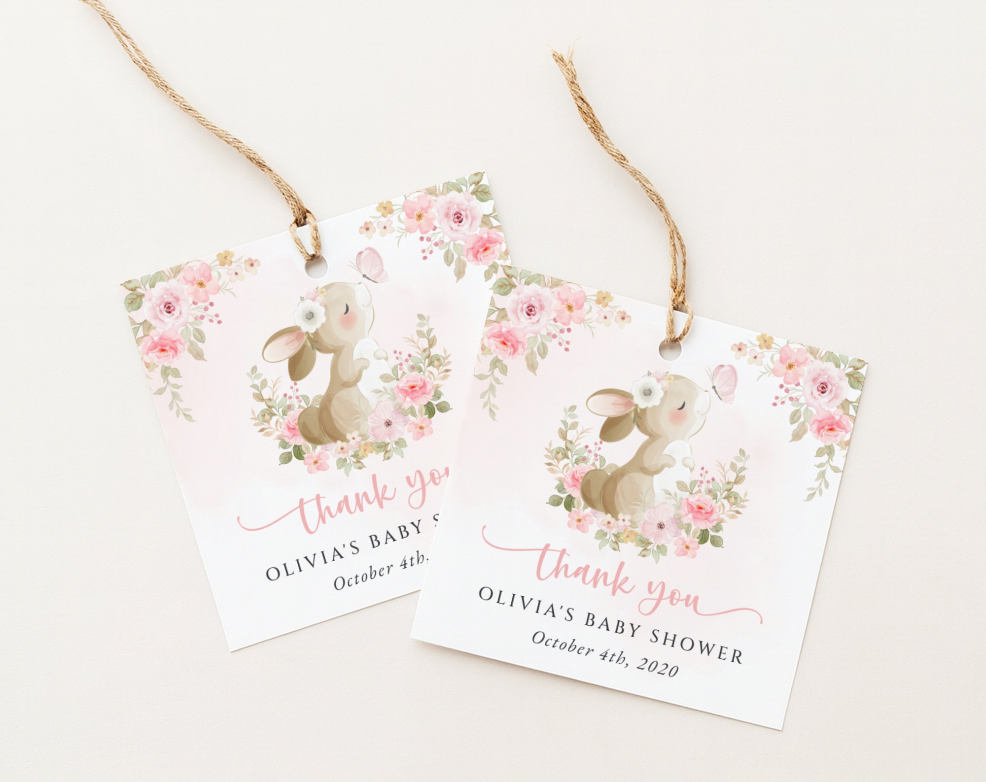 Cute Bunny and Pink Flowers Favor Tags, Gift Tags, Party Tags, Girl Baby Shower, Printable File, Edit Yourself, SH180 Cute Bunny and Pink Flowers Favor Tags, Gift Tags, Party Tags, Girl Baby Shower, Printable File, Edit Yourself, SH180