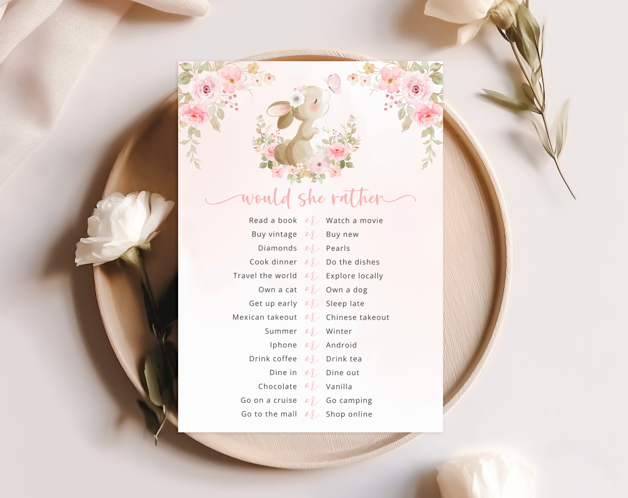 Cute Bunny and Pink Flowers Baby Shower Games, Set of 3 Games, Girl Baby Shower, Printable File, Edit Yourself, SH180 Cute Bunny and Pink Flowers Baby Shower Games, Set of 3 Games, Girl Baby Shower, Printable File, Edit Yourself, SH180