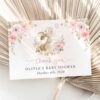 Cute Bunny and Pink Watercolor Flowers Thank You Card, Girl Baby Shower, Printable File, Edit Yourself, SH180