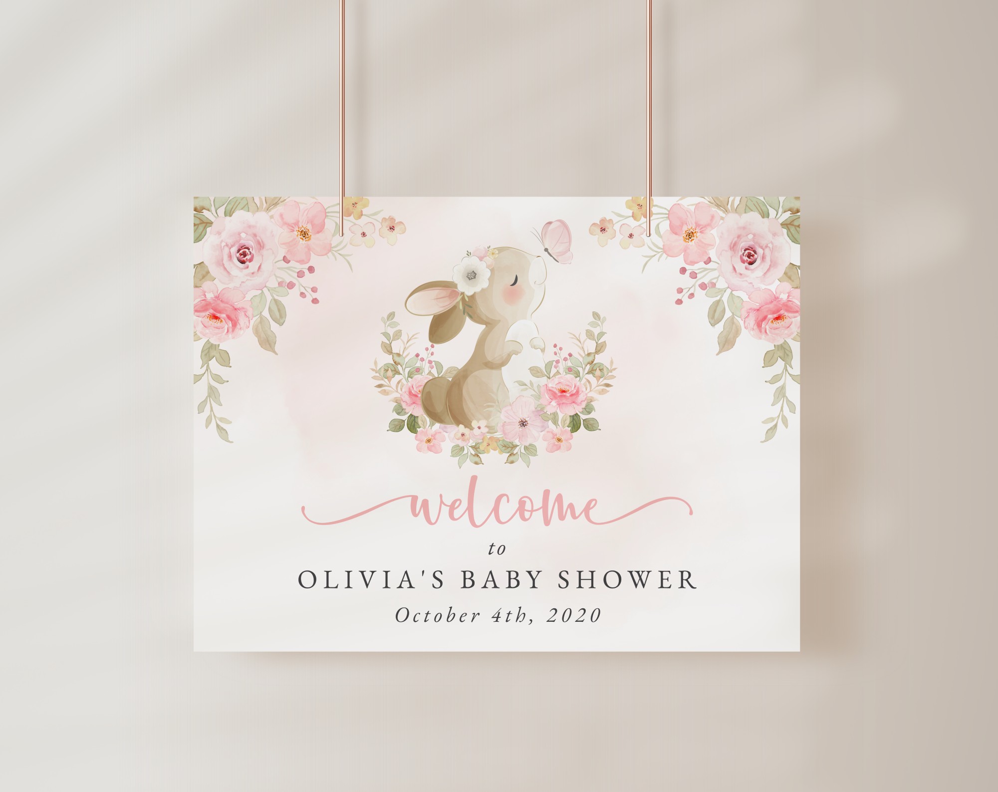 Cute Bunny and Pink Flowers Welcome Sign, Baby Shower Sign, Girl Baby Shower, Printable File, Edit Yourself, SH180 Cute Bunny and Pink Flowers Welcome Sign, Baby Shower Sign, Girl Baby Shower, Printable File, Edit Yourself, SH180