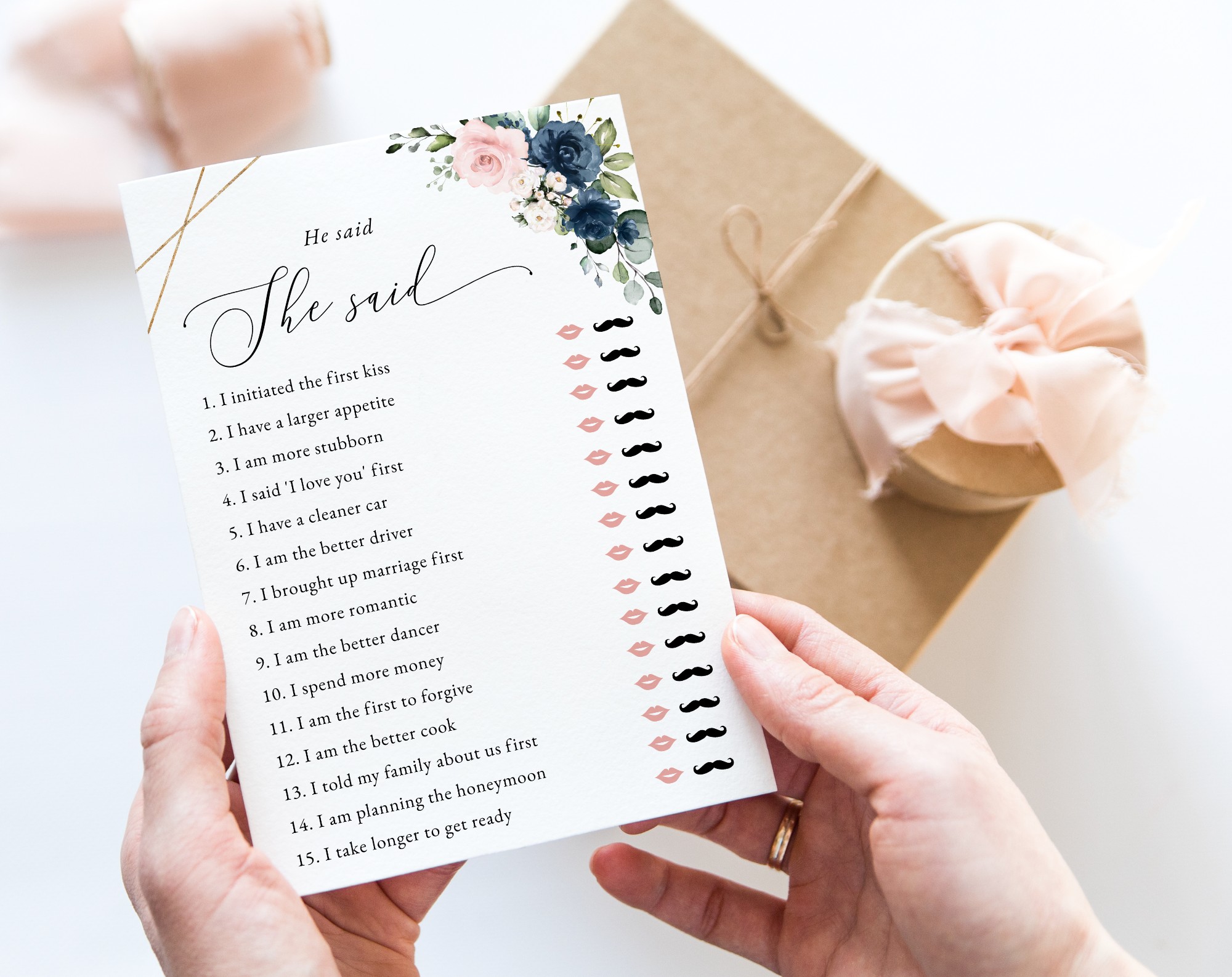 Navy and Pink Flowers Bridal Shower Games, Set of 3 Games, Printable File, Edit Yourself, SH181