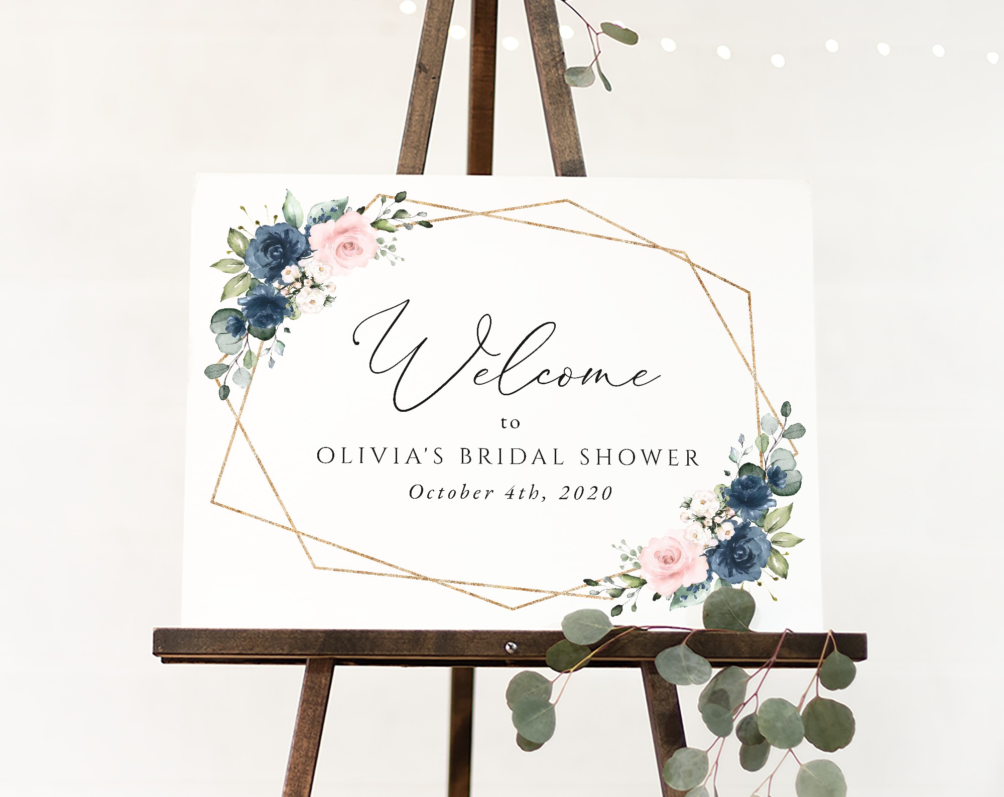 Navy and Pink Flowers Welcome Sign, Bridal Shower Sign, Printable File, Edit Yourself, SH181