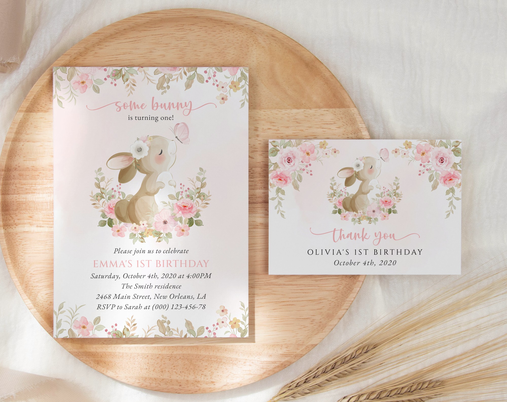 SH182 Cute Bunny and Pink Flowers First Birthday Shop by Collection