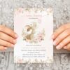 Cute Bunny and Pink Watercolor Flowers First Birthday Invitation, Birthday Stationery, Girl Birthday, Printable File, Edit Yourself, SH182