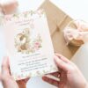 Cute Bunny and Pink Watercolor Flowers First Birthday Invitation, Birthday Stationery, Girl Birthday, Printable File, Edit Yourself, SH182