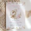 Cute Bunny and Pink Watercolor Flowers First Birthday Invitation, Birthday Stationery, Girl Birthday, Printable File, Edit Yourself, SH182