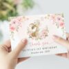 Cute Bunny and Pink Flowers Thank You Card, First Birthday, Girl Birthday, Printable File, Edit Yourself, SH182 Cute Bunny and Pink Flowers Thank You Card, First Birthday, Girl Birthday, Printable File, Edit Yourself, SH182