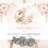Cute Bunny and Pink Flowers Welcome Sign, First Birthday, Girl Birthday, Printable File, Edit Yourself, SH182 Cute Bunny and Pink Flowers Welcome Sign, First Birthday, Girl Birthday, Printable File, Edit Yourself, SH182
