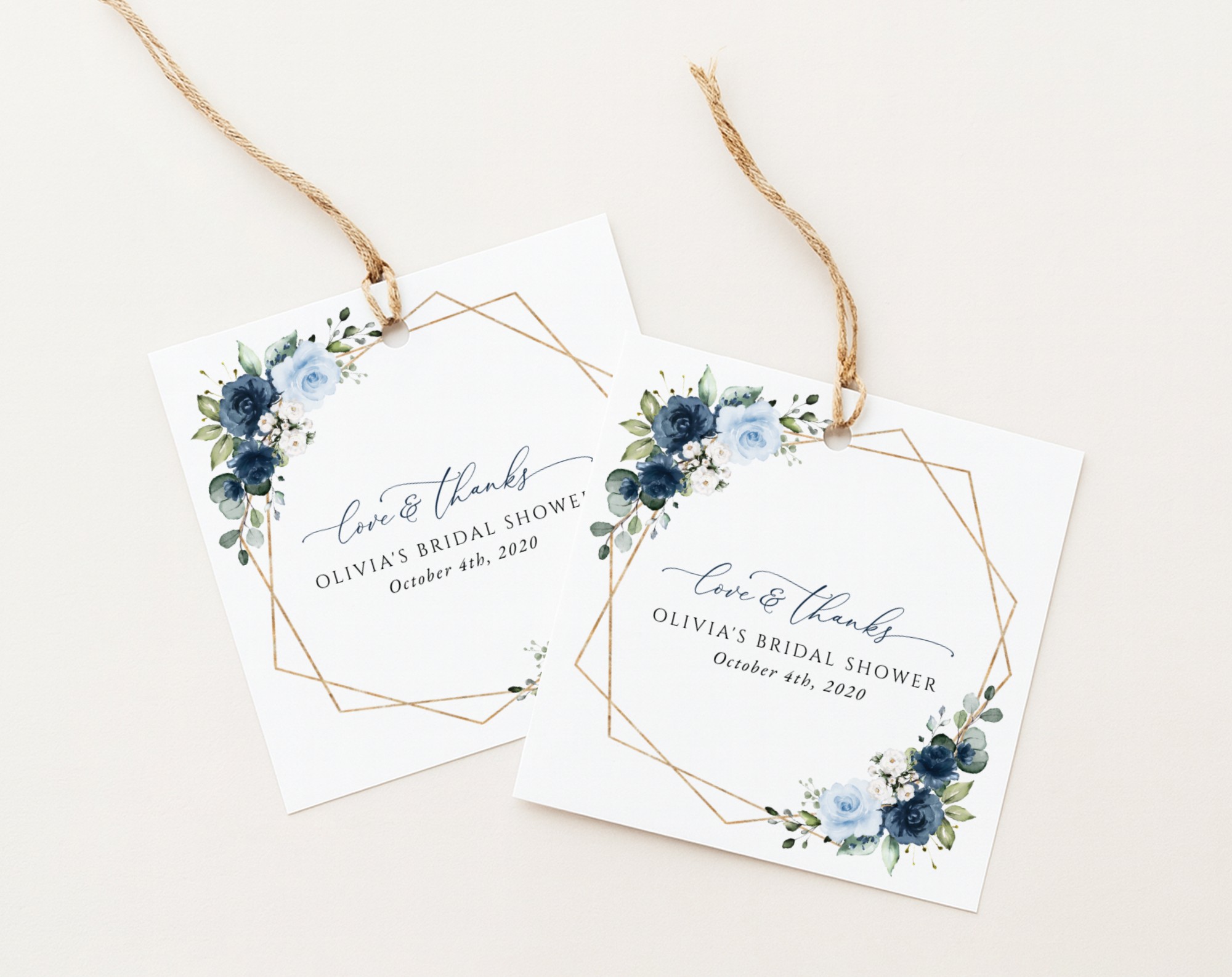 Navy and Blue Flowers Favor Tags, Gift Tags, Party Tags, Bridal Shower, Printable File, Edit Yourself, SH183