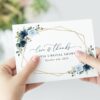 Navy and Blue Flowers Thank You Card, Bridal Shower Stationery, Printable File, Edit Yourself, SH183