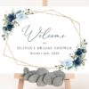 Navy and Blue Flowers Welcome Sign, Bridal Shower Sign, Printable File, Edit Yourself, SH183