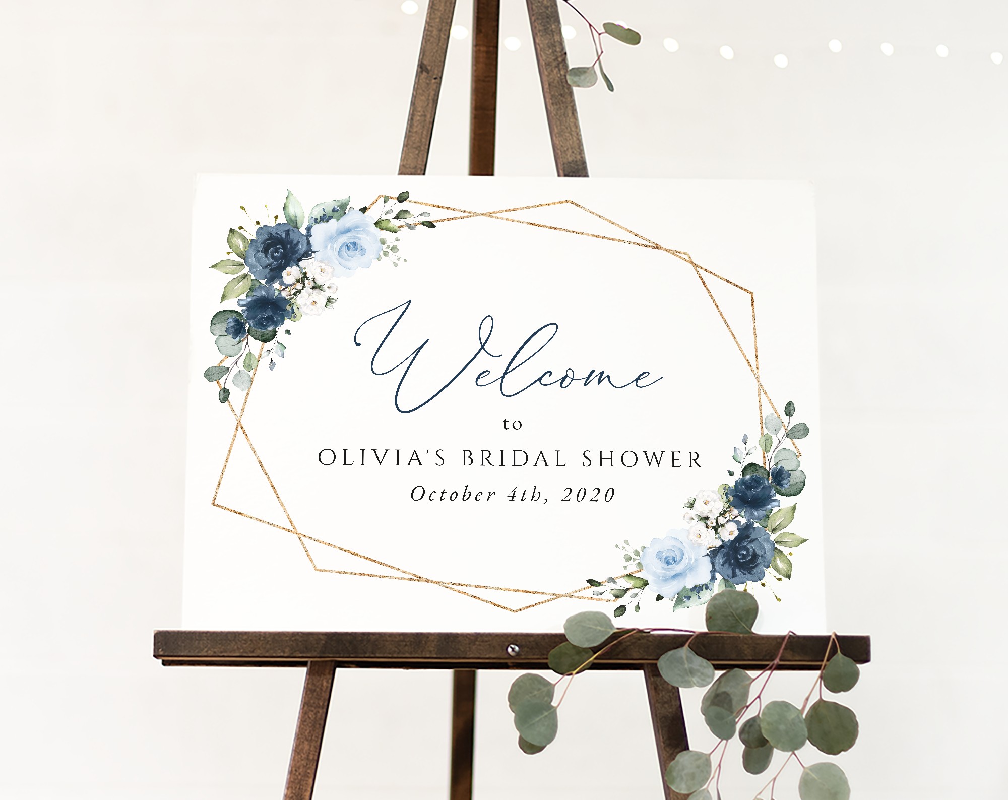 Navy and Blue Flowers Welcome Sign, Bridal Shower Sign, Printable File, Edit Yourself, SH183