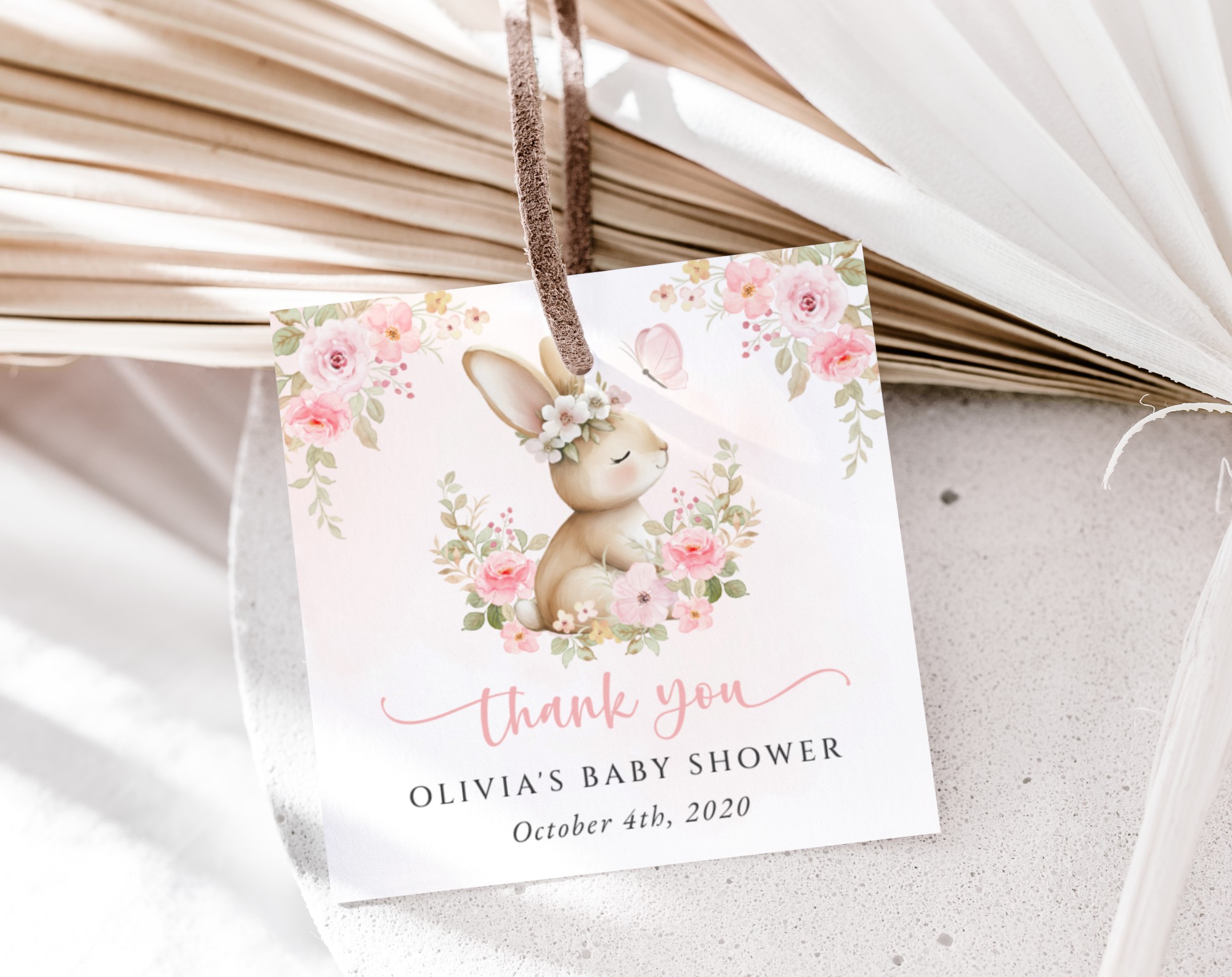 Baby Bunny and Pink Flowers Favor Tags, Gift Tags, Party Tags, Girl Baby Shower, Printable File, Edit Yourself, SH184 Baby Bunny and Pink Flowers Favor Tags, Gift Tags, Party Tags, Girl Baby Shower, Printable File, Edit Yourself, SH184