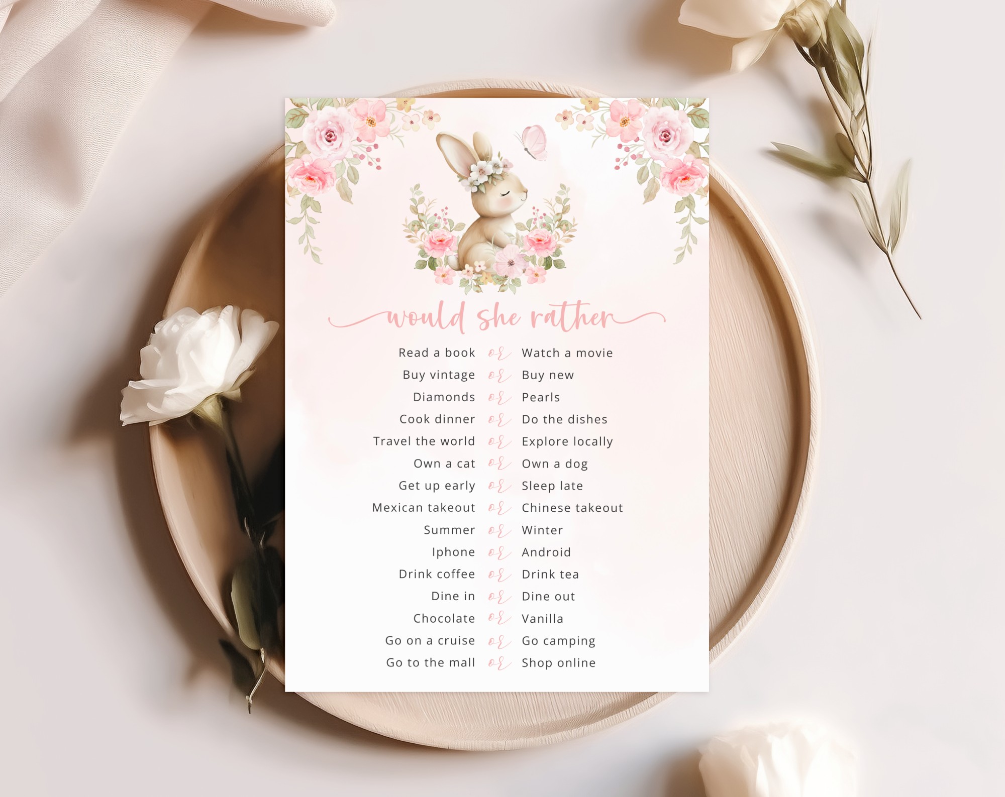 Baby Bunny and Pink Flowers Baby Shower Games, Set of 3 Games, Girl Baby Shower, Printable File, Edit Yourself, SH184 Baby Bunny and Pink Flowers Baby Shower Games, Set of 3 Games, Girl Baby Shower, Printable File, Edit Yourself, SH184