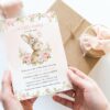 Baby Bunny and Pink Flowers Baby Shower Invitation, Girl Baby Shower, Printable File, Edit Yourself, SH184