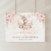 Baby Bunny and Pink Flowers Welcome Sign, Baby Shower Sign, Girl Baby Shower, Printable File, Edit Yourself, SH184