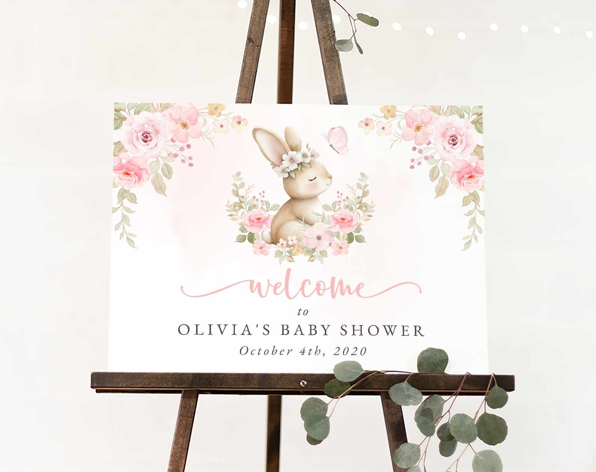 Baby Bunny and Pink Flowers Welcome Sign, Baby Shower Sign, Girl Baby Shower, Printable File, Edit Yourself, SH184 Baby Bunny and Pink Flowers Welcome Sign, Baby Shower Sign, Girl Baby Shower, Printable File, Edit Yourself, SH184