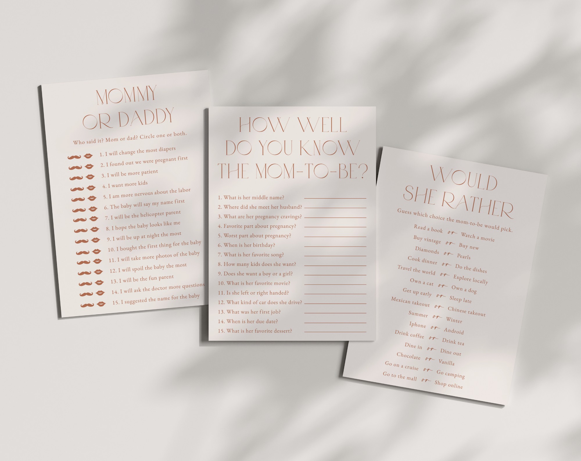 Minimal Boho Baby Shower Games, Set of 3 Games, Girl Baby Shower, Printable File, Edit Yourself, SH185