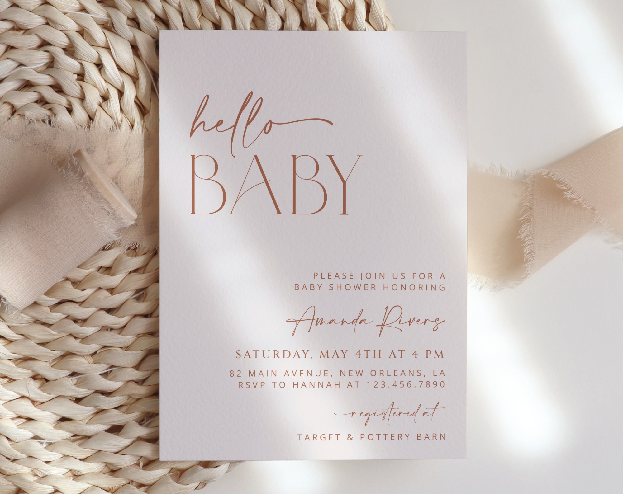 Minimal Boho Baby Shower Invitation, Girl Baby Shower, Printable File, Edit Yourself, SH185