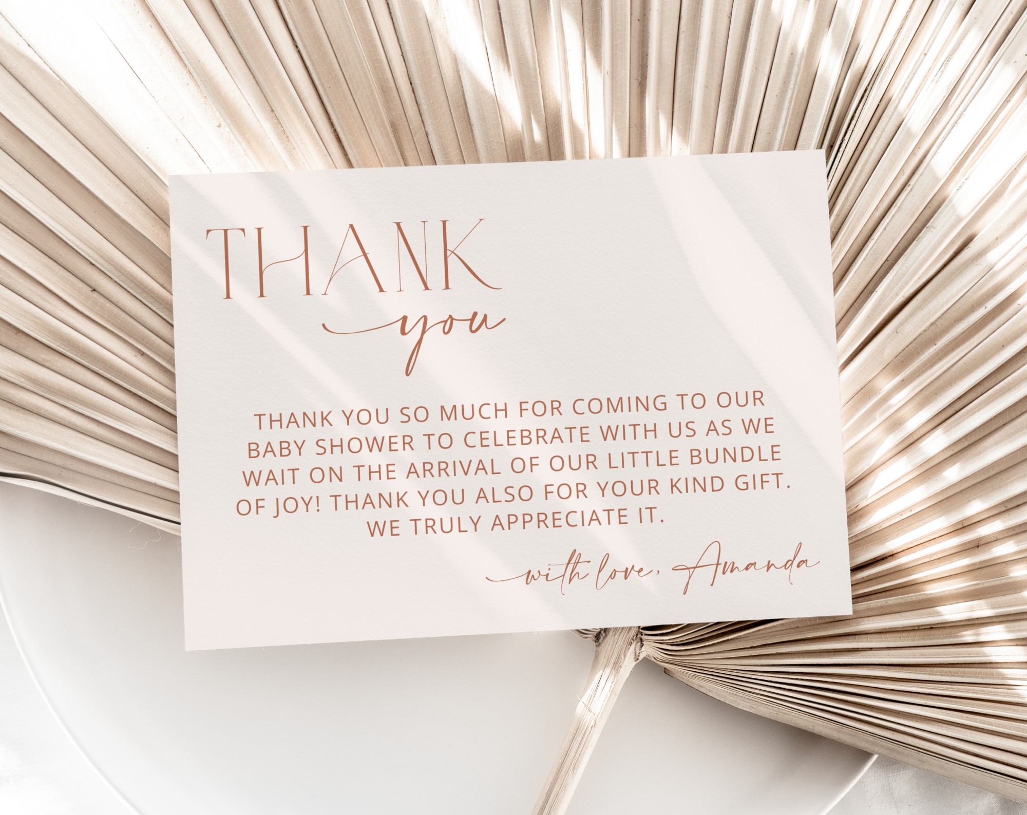 Minimal Boho Thank You Card, Girl Baby Shower, Printable File, Edit Yourself, SH185