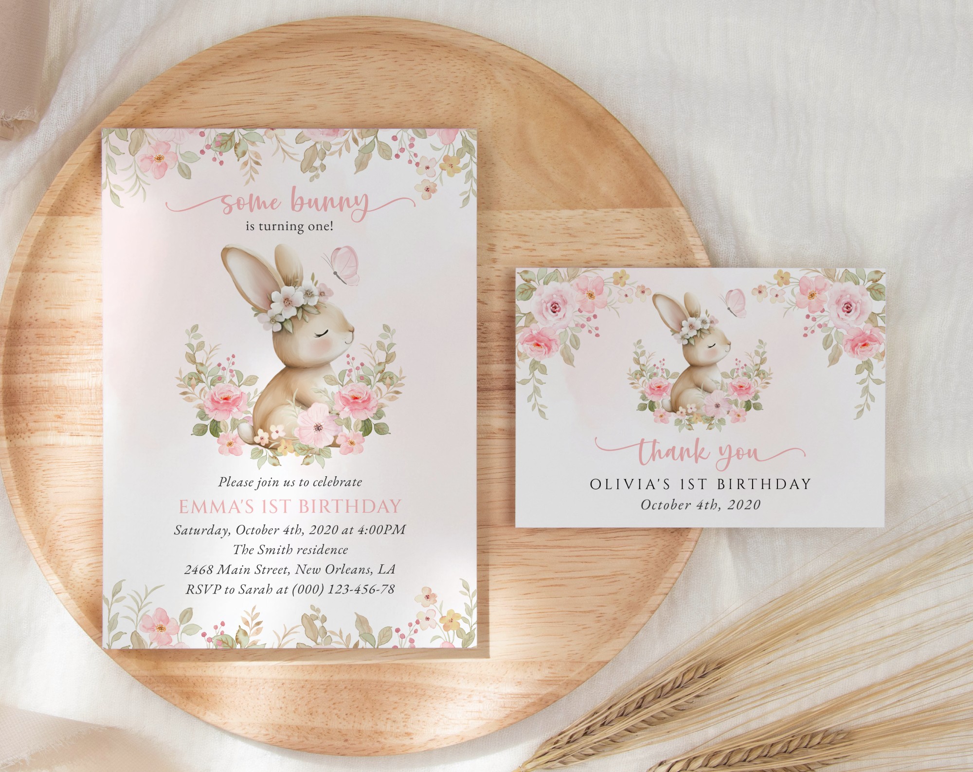 SH186 Baby Bunny and Pink Flowers First Birthday Shop by Collection SH186 Baby Bunny and Pink Flowers First Birthday Shop by Collection