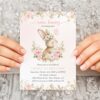 Baby Bunny and Pink Flowers First Birthday Invitation, Birthday Stationery, Girl Birthday, Printable File, Edit Yourself, SH186