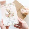 Baby Bunny and Pink Flowers First Birthday Invitation, Birthday Stationery, Girl Birthday, Printable File, Edit Yourself, SH186