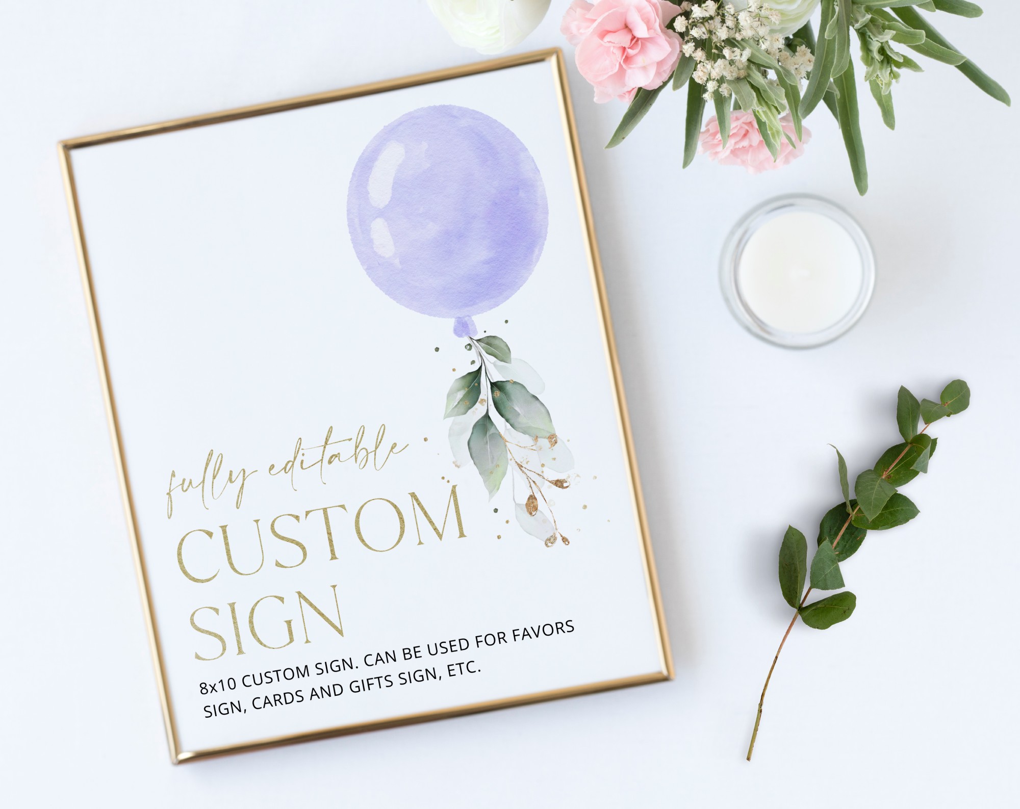 Purple Balloon Custom Sign, Baby Shower Sign, Girl Baby Shower, Printable File, Edit Yourself, SH187