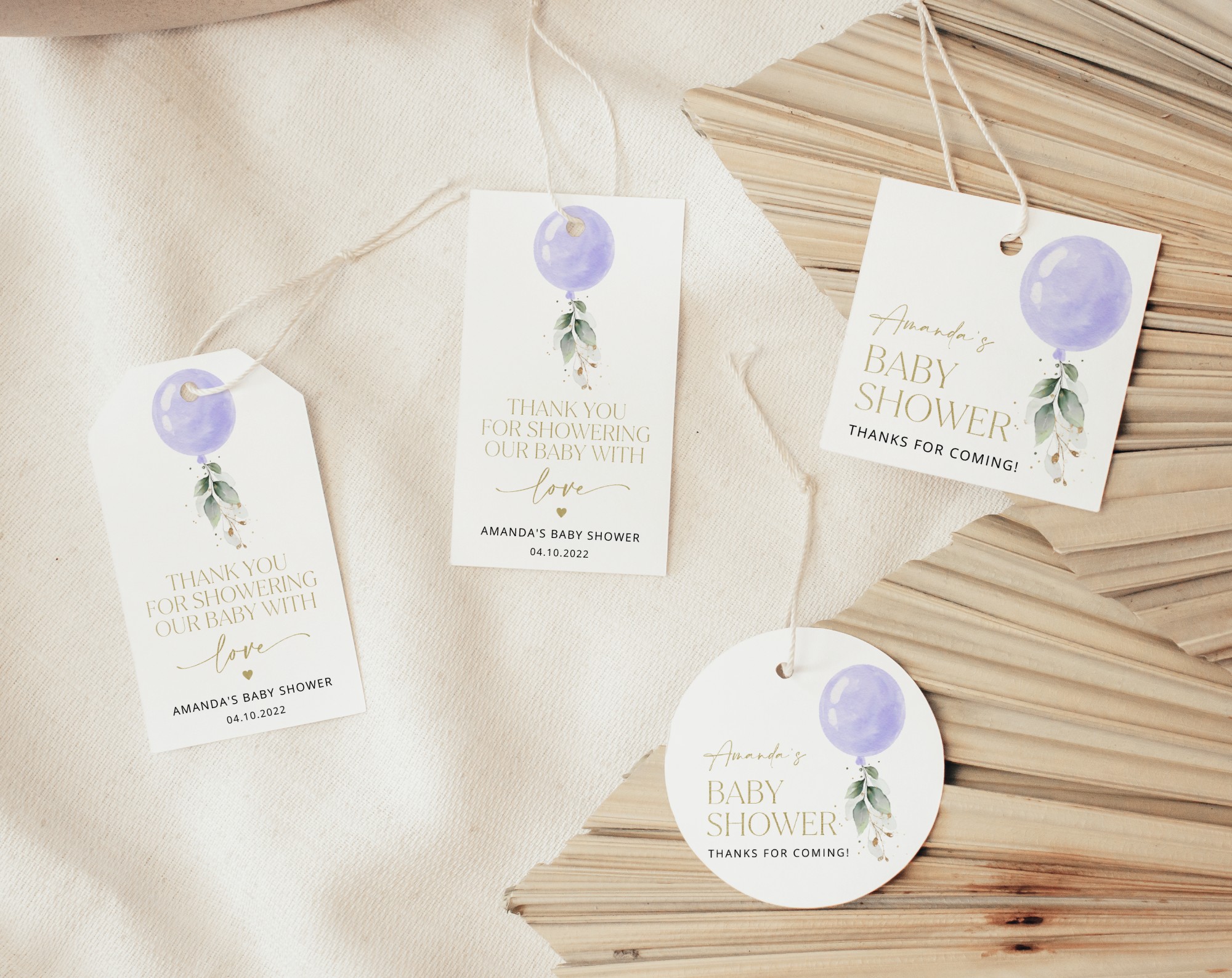Purple Balloon Favor Tags, Gift Tags, Party Tags, Girl Baby Shower, Printable File, Edit Yourself, SH187