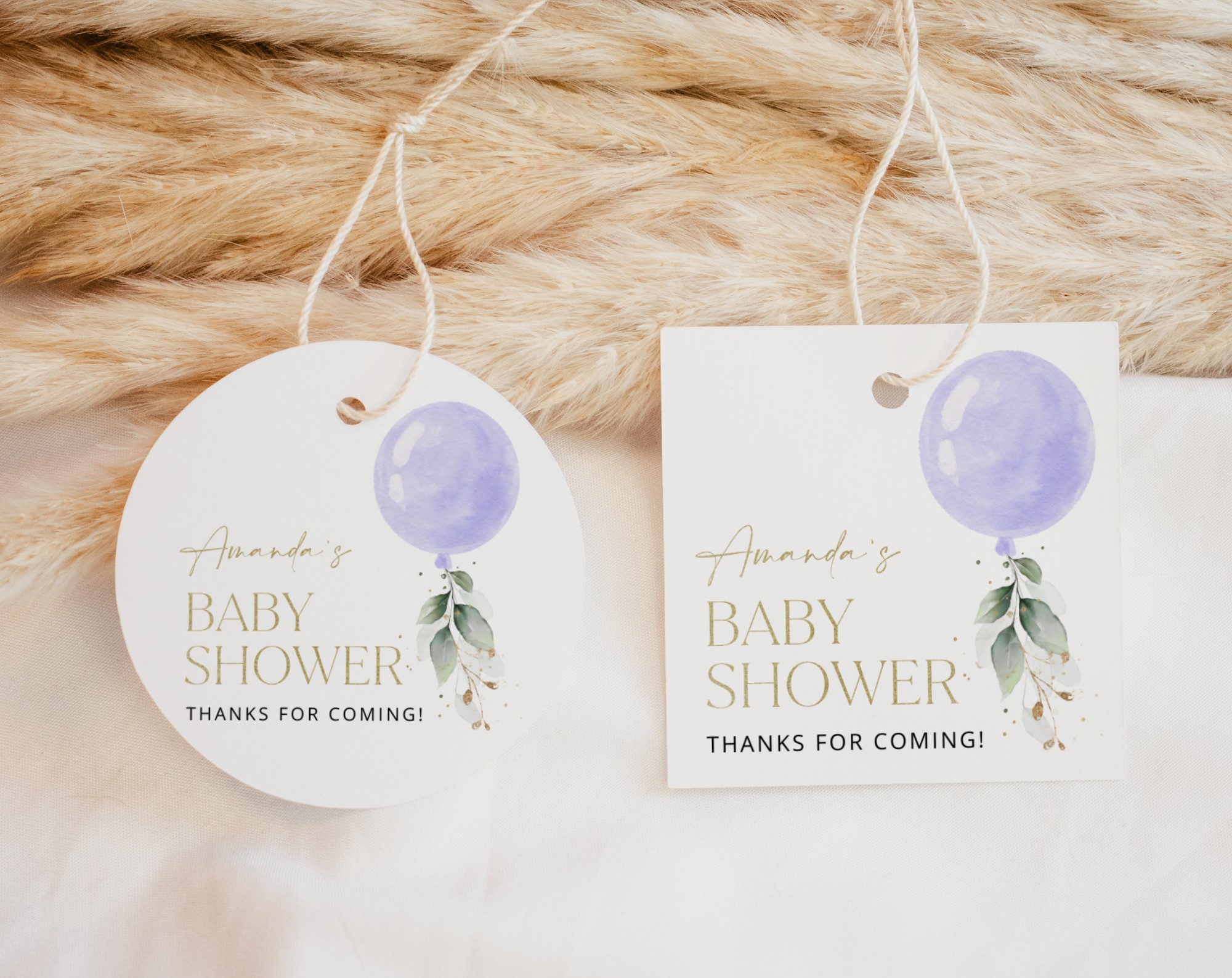 Purple Balloon Favor Tags, Gift Tags, Party Tags, Girl Baby Shower, Printable File, Edit Yourself, SH187