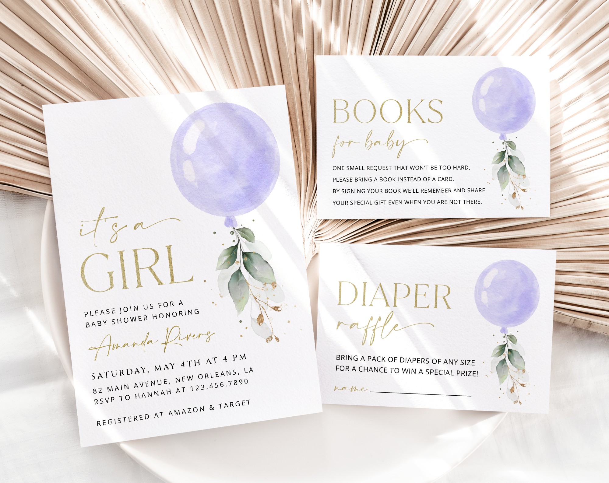 Purple Balloon Baby Shower Invitation Suite, Girl Baby Shower, Printable File, Edit Yourself, SH187 Purple Balloon Baby Shower Invitation Suite, Girl Baby Shower, Printable File, Edit Yourself, SH187
