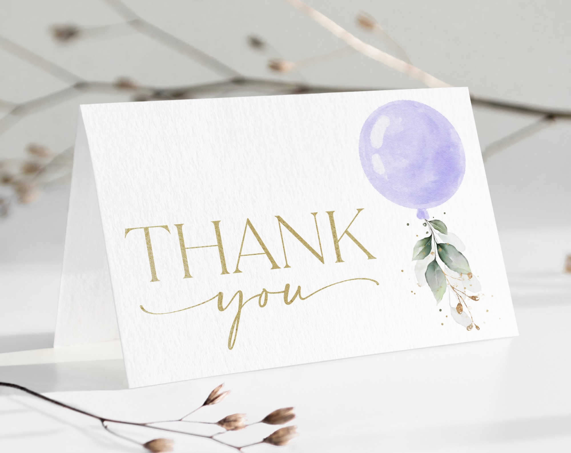 Purple Balloon Thank You Card, Girl Baby Shower, Printable File, Edit Yourself, SH187 Purple Balloon Thank You Card, Girl Baby Shower, Printable File, Edit Yourself, SH187
