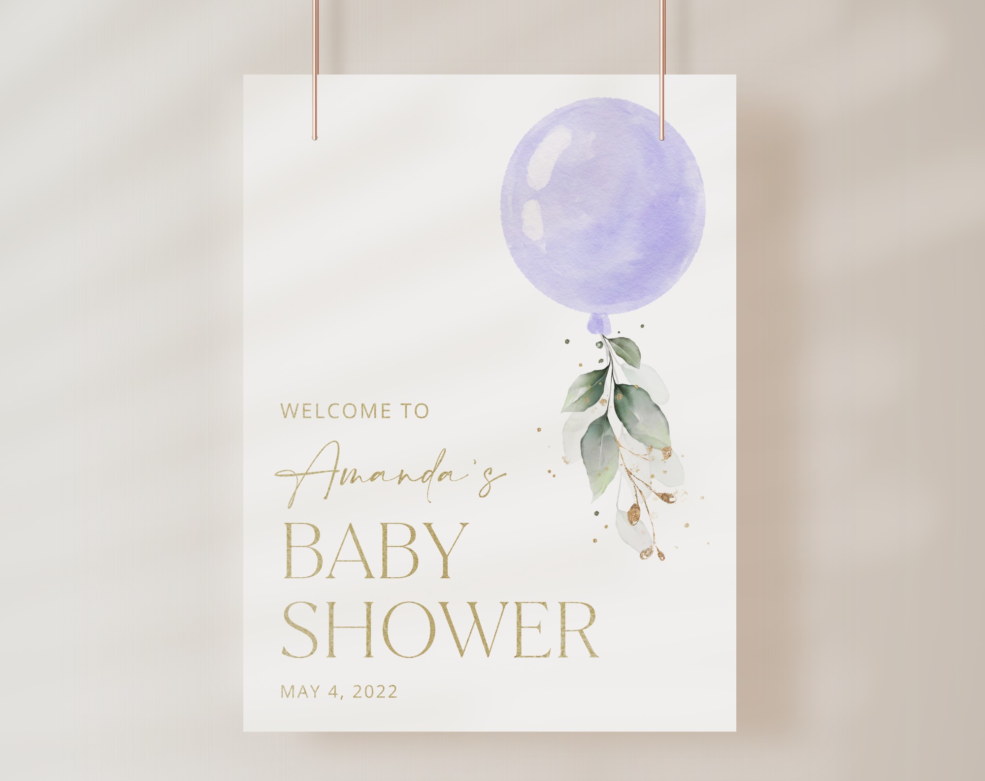 Purple Balloon Welcome Sign, Baby Shower Sign, Girl Baby Shower, Printable File, Edit Yourself, SH187