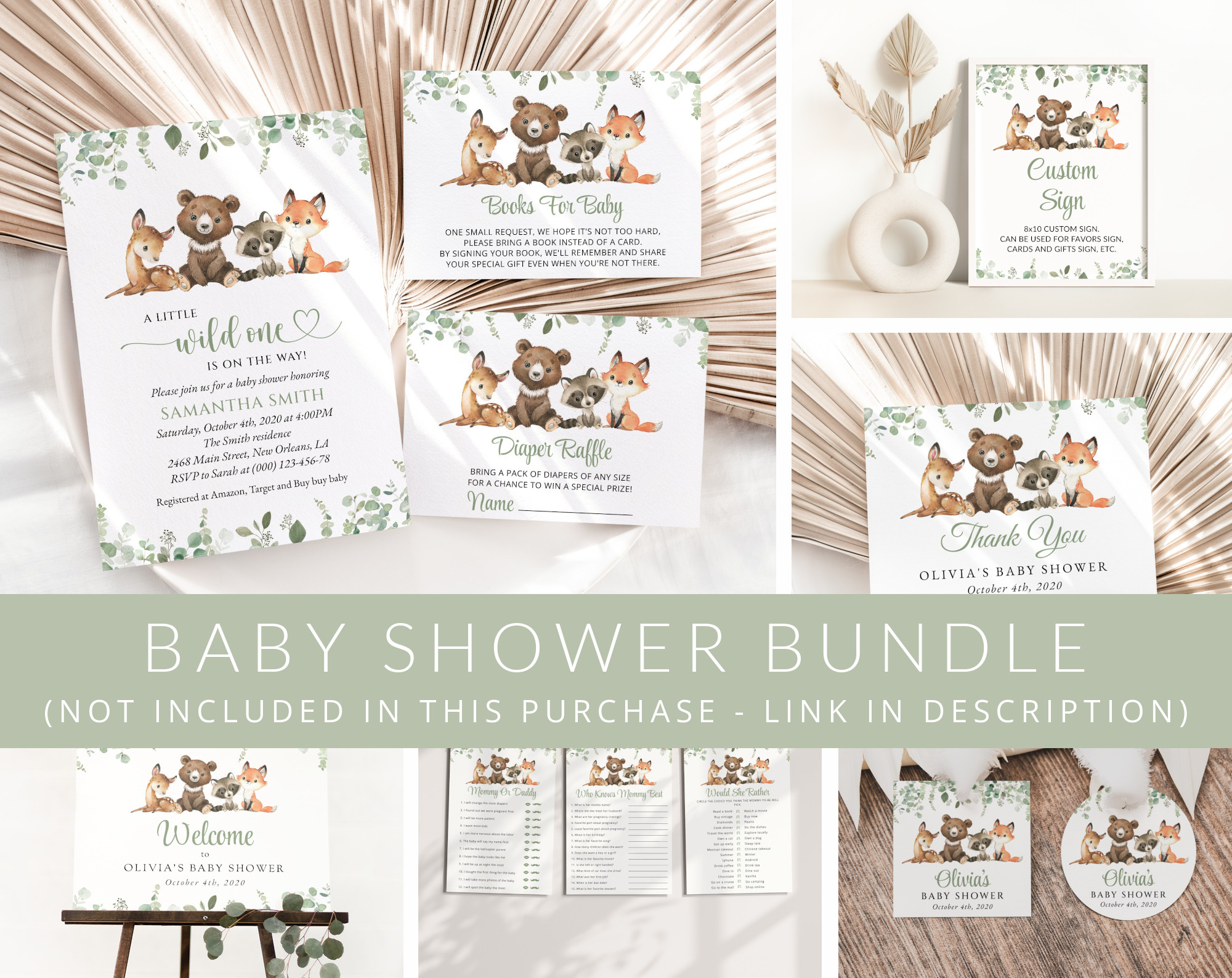 Forest Animals Baby Shower Mini Bundle, Gender Neutral Baby Shower, Printable File, Edit Yourself, SH188 Forest Animals Baby Shower Mini Bundle, Gender Neutral Baby Shower, Printable File, Edit Yourself, SH188
