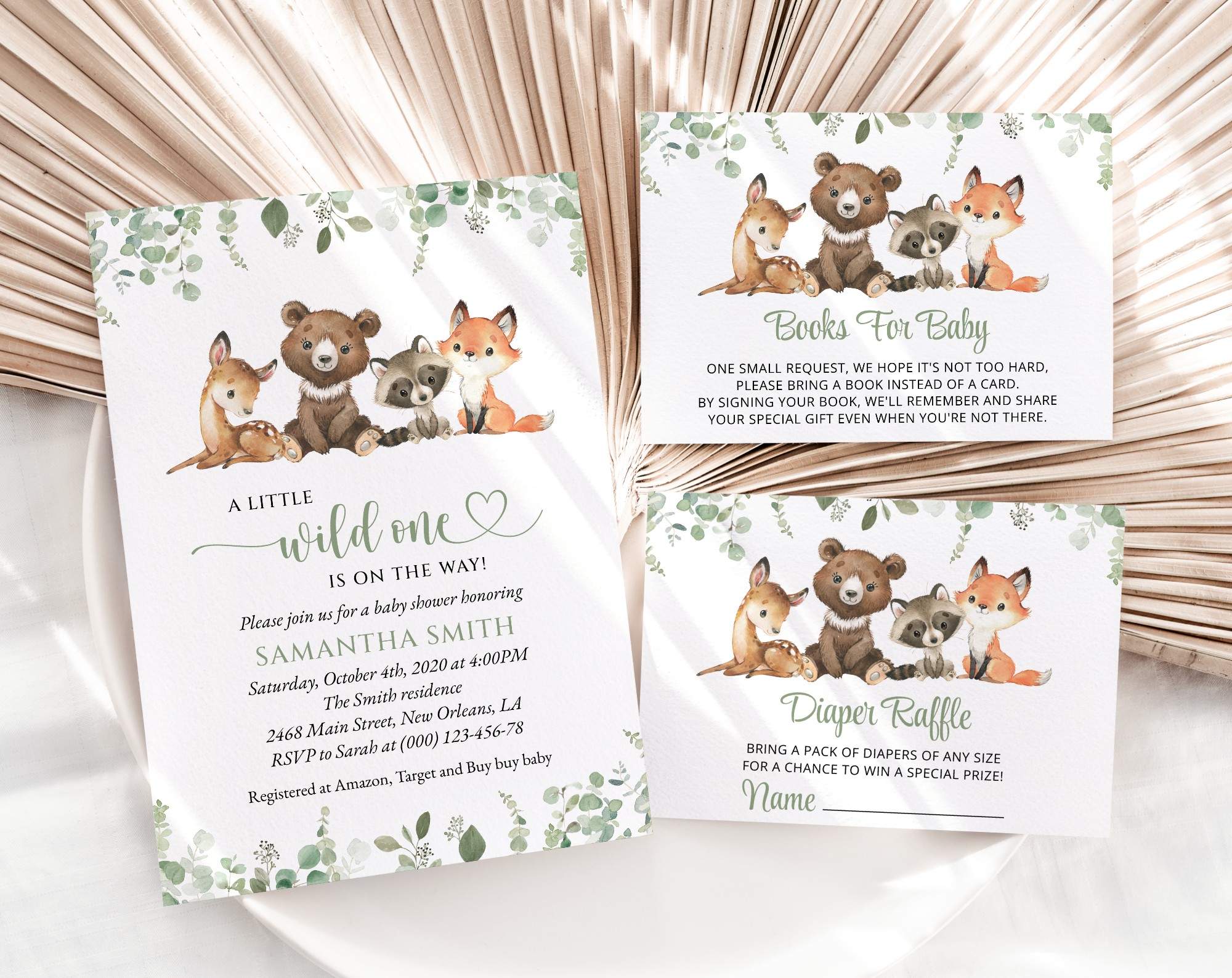 Forest Animals Baby Shower Invitation Suite, Gender Neutral Baby Shower, Printable File, Edit Yourself, SH188