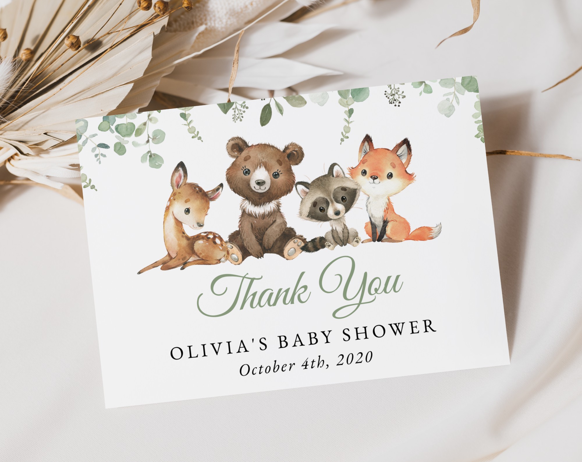 Forest Animals Thank You Card, Gender Neutral Baby Shower, Printable File, Edit Yourself, SH188 Forest Animals Thank You Card, Gender Neutral Baby Shower, Printable File, Edit Yourself, SH188
