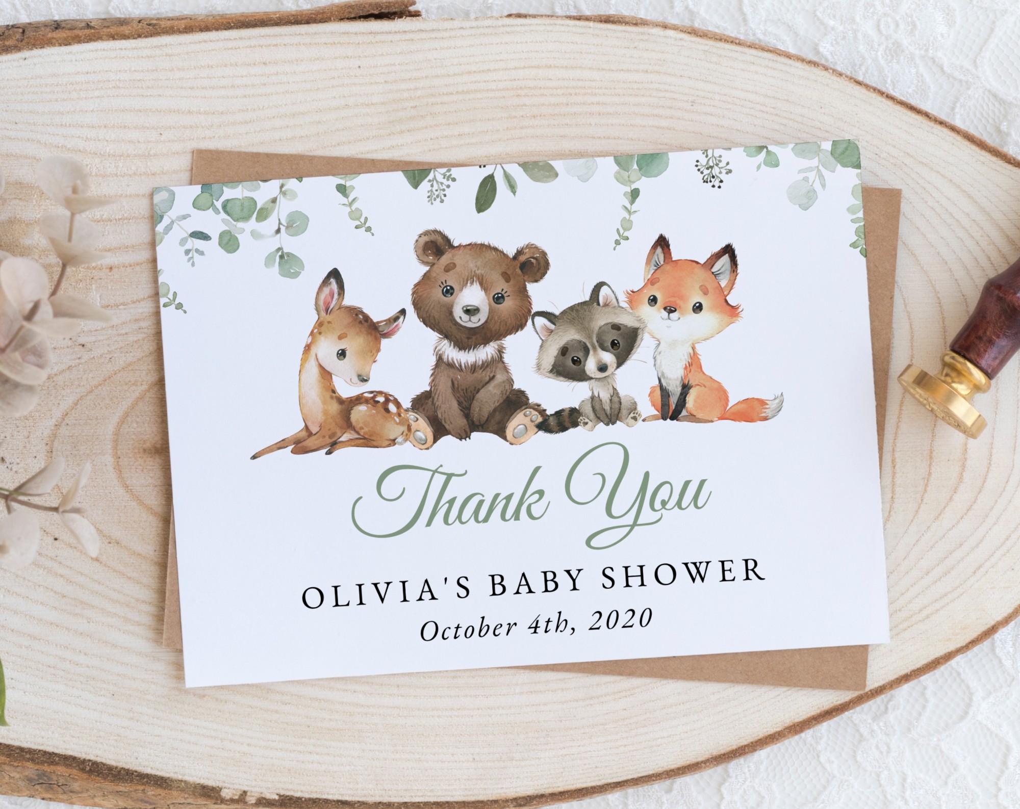 Forest Animals Thank You Card, Gender Neutral Baby Shower, Printable File, Edit Yourself, SH188 Forest Animals Thank You Card, Gender Neutral Baby Shower, Printable File, Edit Yourself, SH188