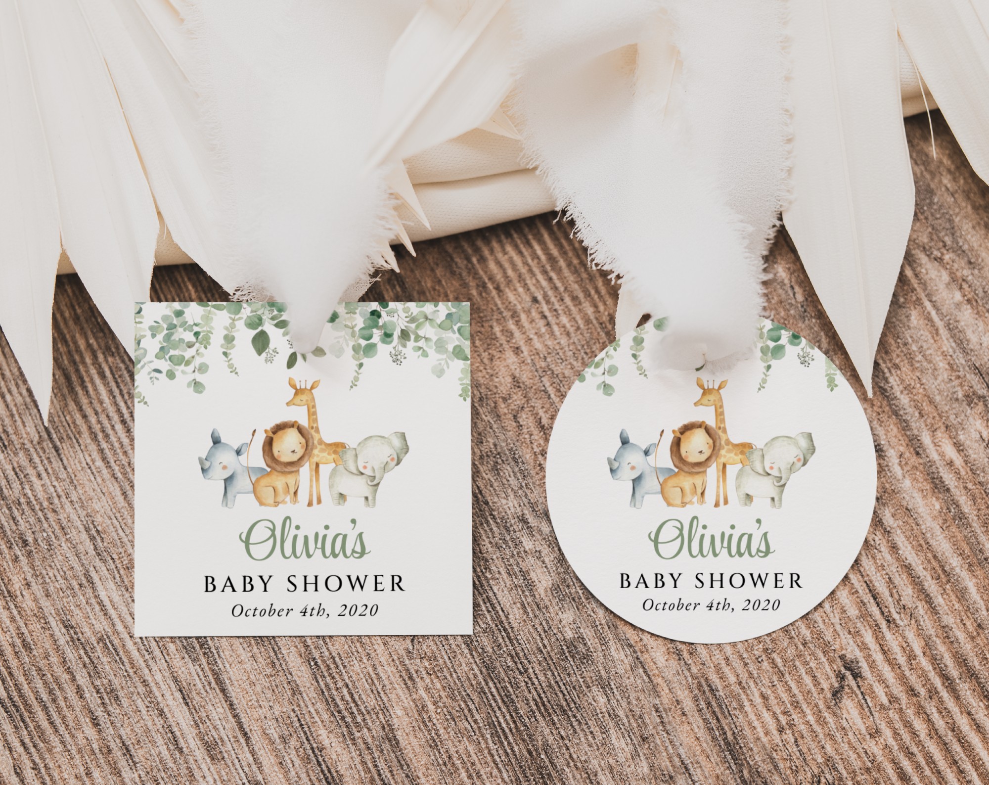 Safari Animals Favor Tags, Gift Tags, Gender Neutral Baby Shower, Printable File, Edit Yourself, SH189