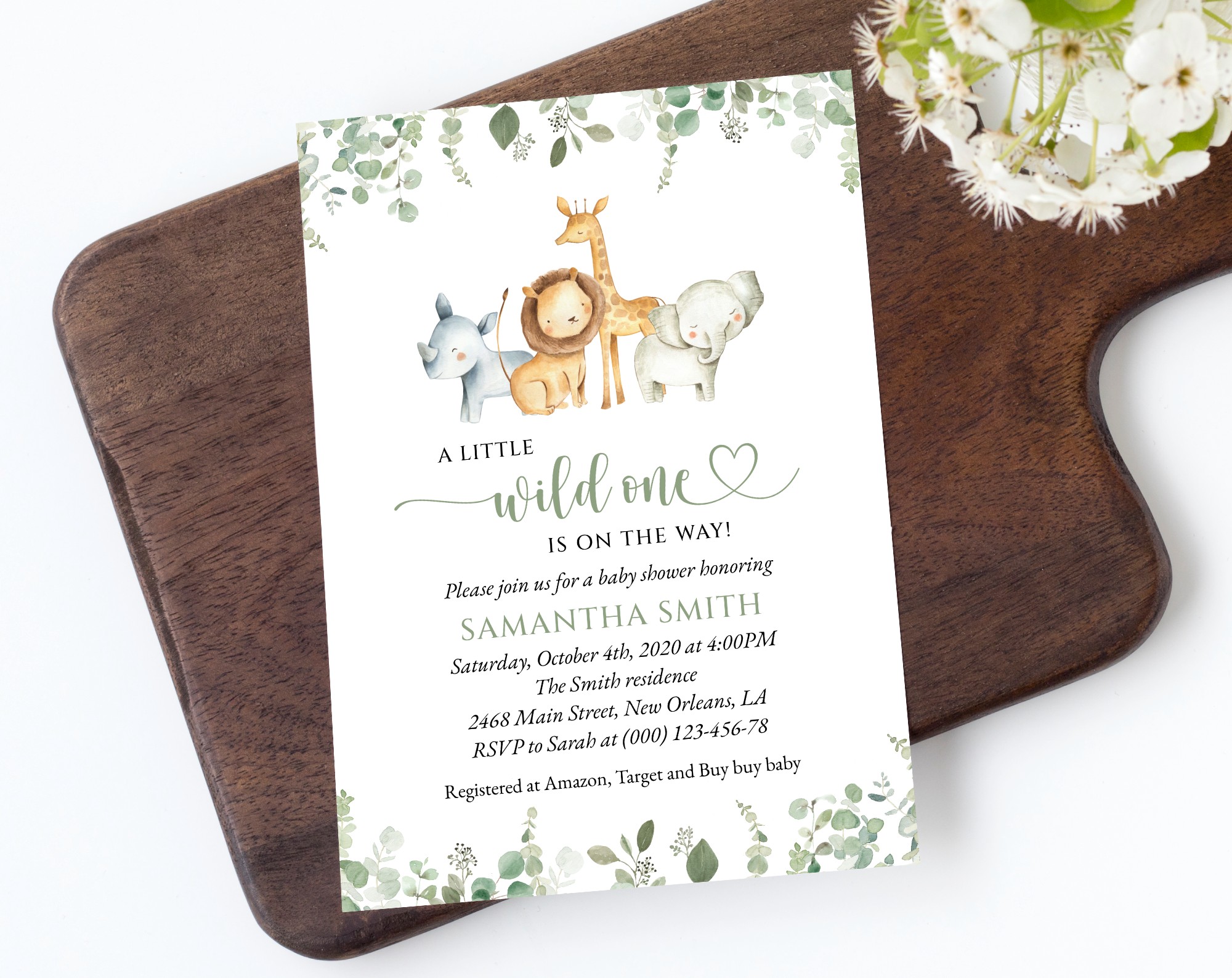 Safari Animals Baby Shower Invitation, Gender Neutral Baby Shower, Printable File, Edit Yourself, SH189