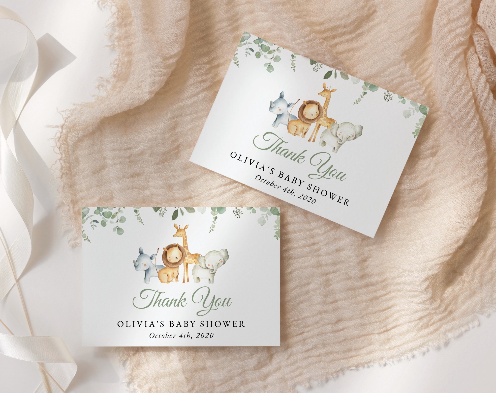 Safari Animals Thank You Card, Gender Neutral Baby Shower, Printable File, Edit Yourself, SH189