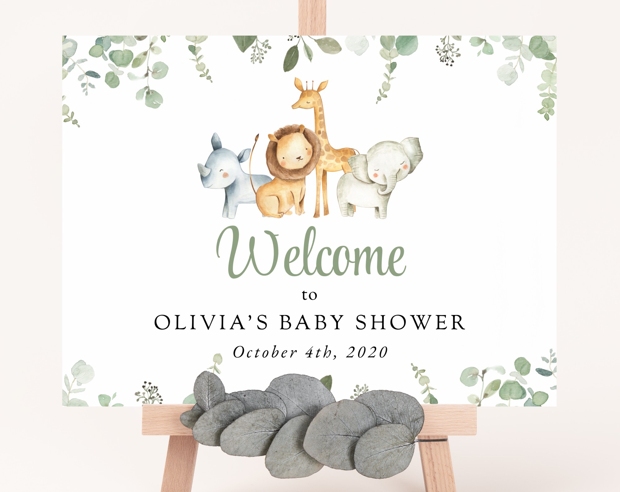 Safari Animals Welcome Sign, Baby Shower Sign, Gender Neutral Baby Shower, Printable File, Edit Yourself, SH189